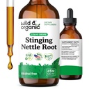 Wild & Organic Stinging Nettle Tincture - Stinging Nettle Root Extract Drops för Män & Kvinnor - Liquid Urtica Dioica Supplement - Vegan, Sugar & Alkoholfri - 4 fl oz