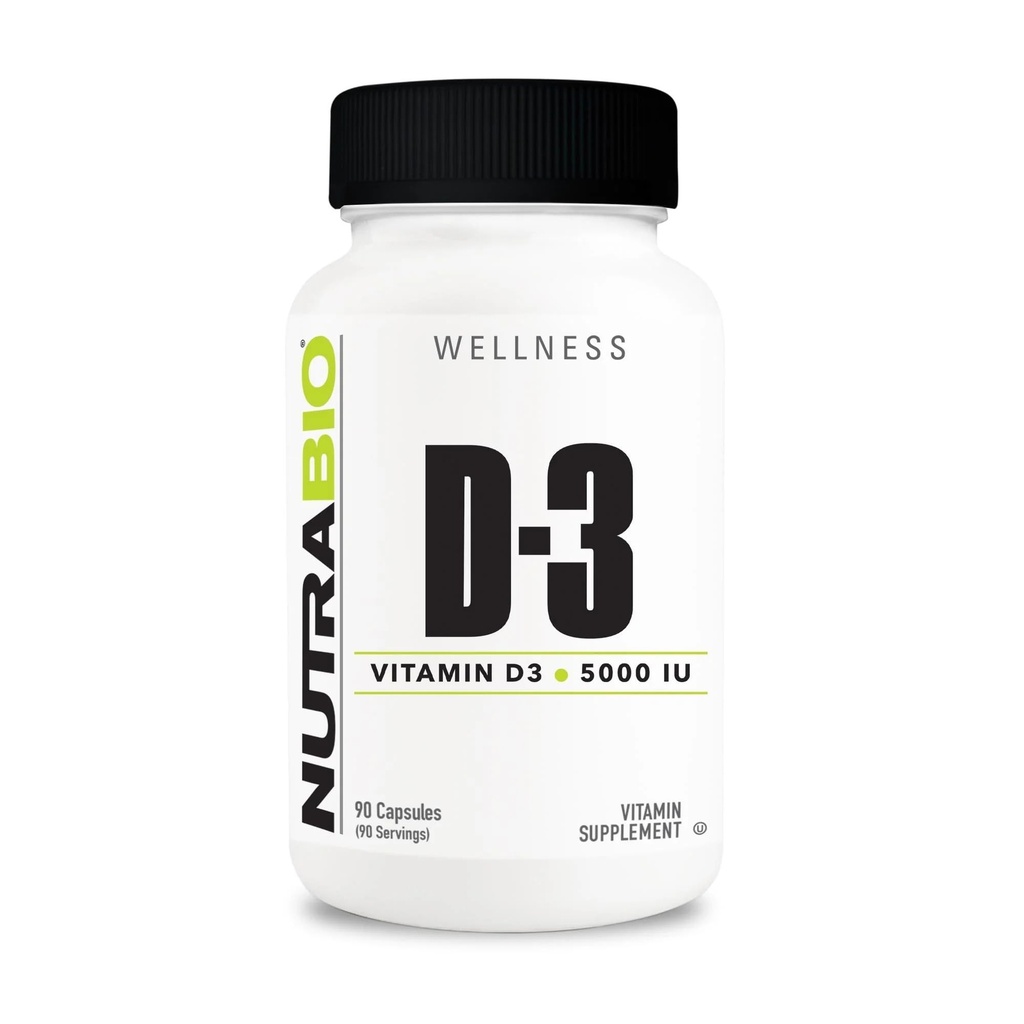 NutraBio- D-vitamiini (5000 IU), immuunituki - 90 Vihanneskapselia