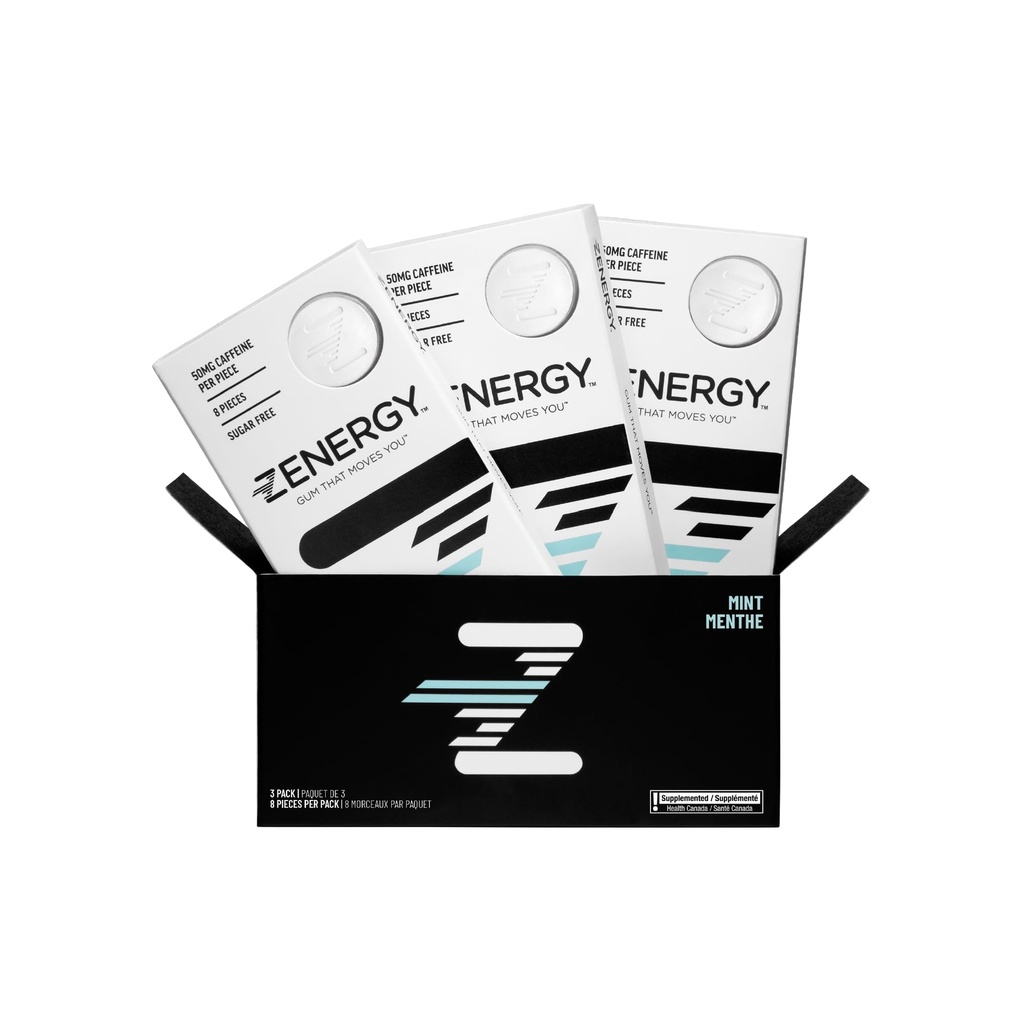 ZENERGY Energy Gum - Mint Flavor 50mg kofeiini + 35% B6 ja 45% B12-vitamiini Vegaani, 0 sokeria, 0 kaloreita, 0 gluteenia, 0 aspartaami, ei-GMO, pikainen toiminta .