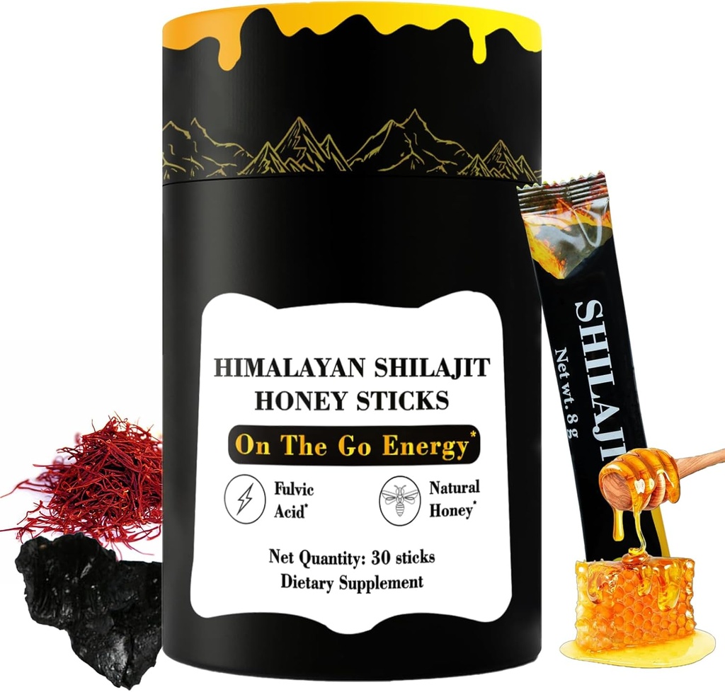 Himalayan Pure Nutritious Shilajit Honey Sticks Gold-Safron, Honung - 75% Fulvic Acid, 85 + Trace Minerals - för Män Kvinnor - 30 Sticks (Shilajit Honey 30 Sticks)