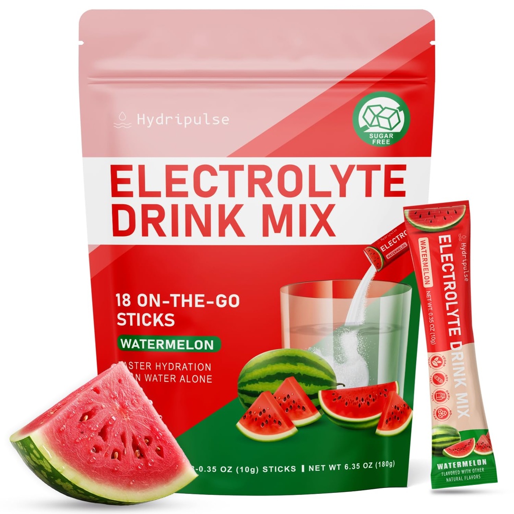 Elektrolyyttejä Powder Packets - Sokerittomia, luontaisesti maustettuja, 10 Elektrolyyttiä ja vitamiineja Elektrolyyttijuoma Mix - Watermelon Flavors, Keto Friendly, Vegan, ei-muuntogeenisiä organismeja, 18 pakkausta