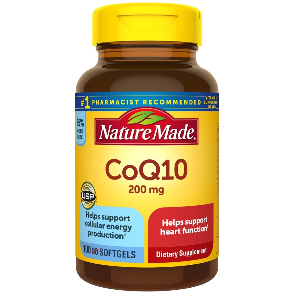 Nature Made CoQ10 200 mg, ruokavalio täydentää sydänterveyden ja solujen energian tuotanto, 100 Softgels, 100 päivän tarjonta