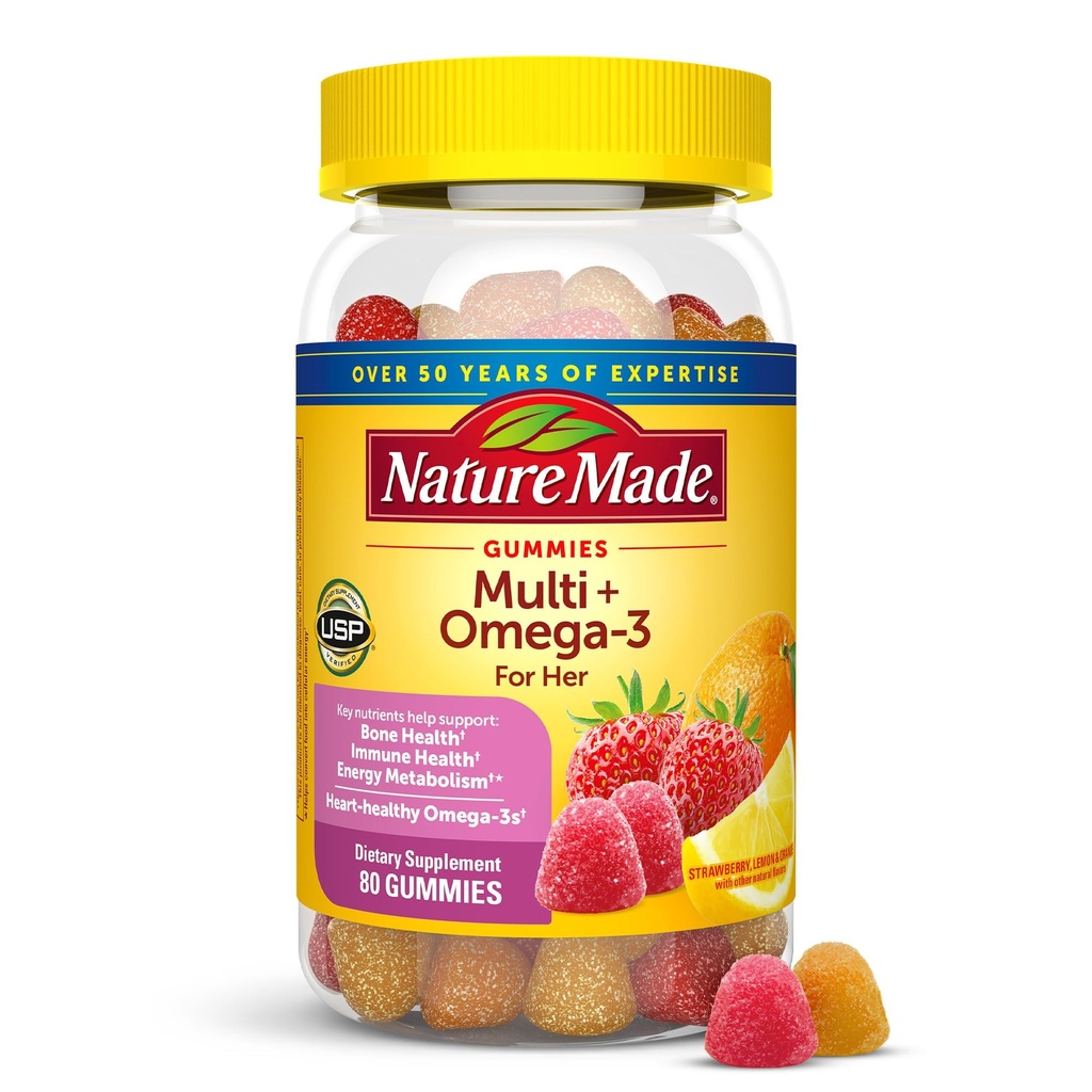 Luonto tehty Naisten Gummy Multivitamiinit Omega-3, Multivitamiini naisten päivä ravitsemus tuki, 80 Gummy, 40 päivän tarjonta