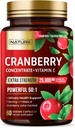 Rakennettu Nature Cranberry pillereitä 25,000mg - Extra Strength 50:1 Konsentraattiuutetta C-vitamiini - virtsateiden terveys täydentää naisten - ei-GMO, sokeriton, vegaaninen - 60 kapselia