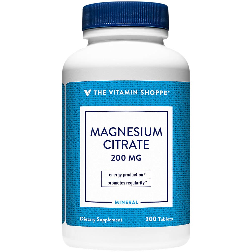 Vitamiini Shoppe Magnesium Citrate 200 mg tabletit - tehokas lihasten rentoutumista - tukee hermo-, sydän- ja lihastoiminta samalla edistää energian tuotantoa (300 tablettia)