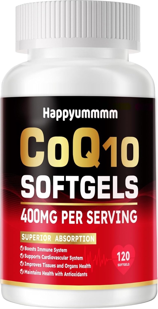 CoQ10-400mg-Softgels with PQQ, Omega-3, Coenzyme Q10(Ubikinone) Supplement for High-Absorption, Powerful-Antioxidantti, Support Heart & Energy-Production, 120 Servings.