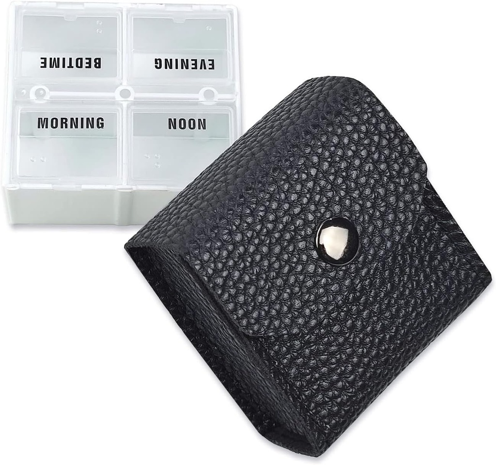 VOFOON Small Pill Organizer, Matka pilleri laatikko laukku, tasku pilleri kontti, 4 Kertaa päivässä Kannettava lääke vitamiineja tapauksessa, kalaöljy täydentää laatikko (4 Osastot, 4X-SU)