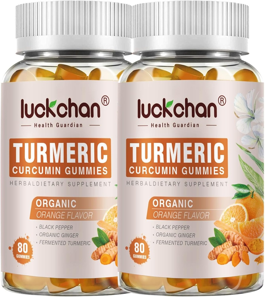 Kurkuma ja inkivääri Gummies (2 pakkaus) - Turmeeric Curcumin Black Pepper & Inkivääri lisäravinteet Immuun Support Terve iho - Vegaani Turmeeric Gummies aikuisille - Gluteeniton, Matala sokeri
