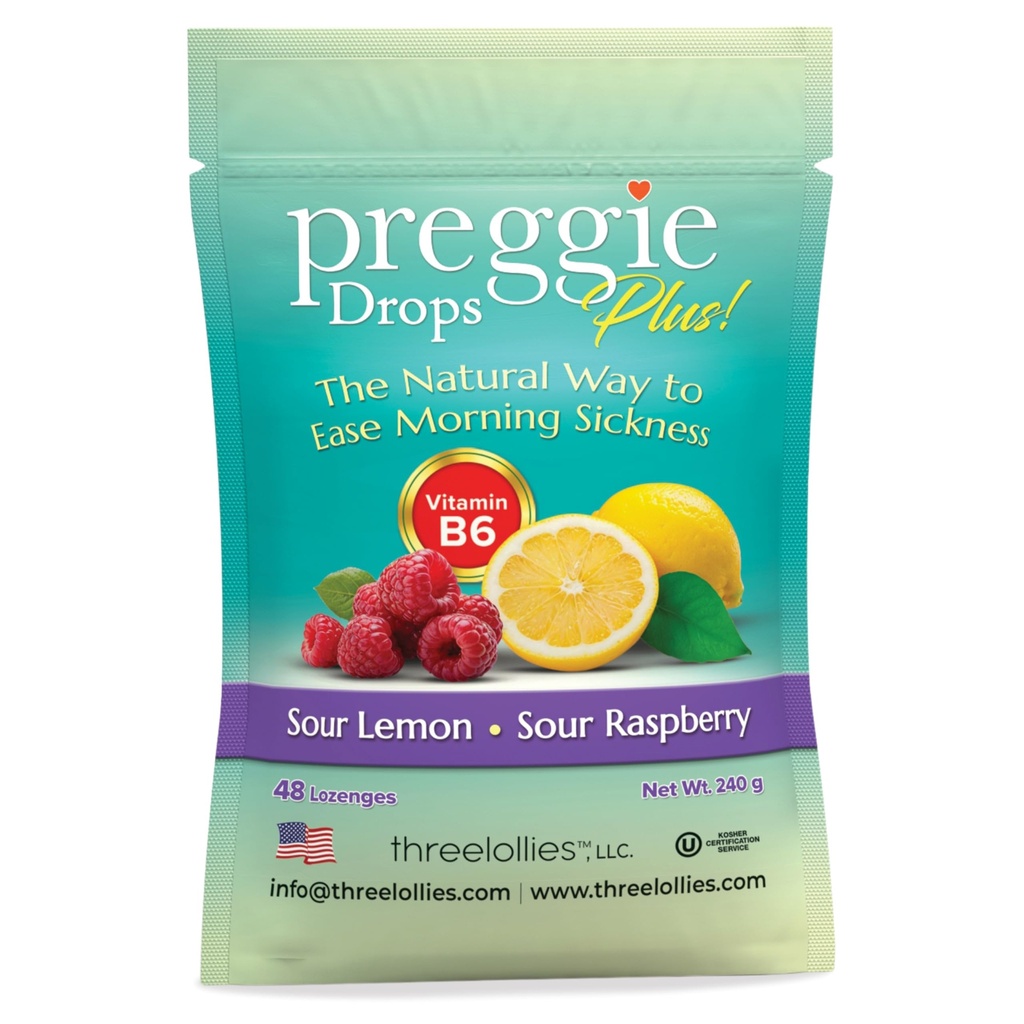 Preggie Pop Drops Plus befäst med vitamin B6 - Morning Sickness Relief befäst med vitamin B6. Preggie Pops för lättnad för gravida kvinnor Candy Drops. Sour Raspberry & Sour Lemon 48 Count