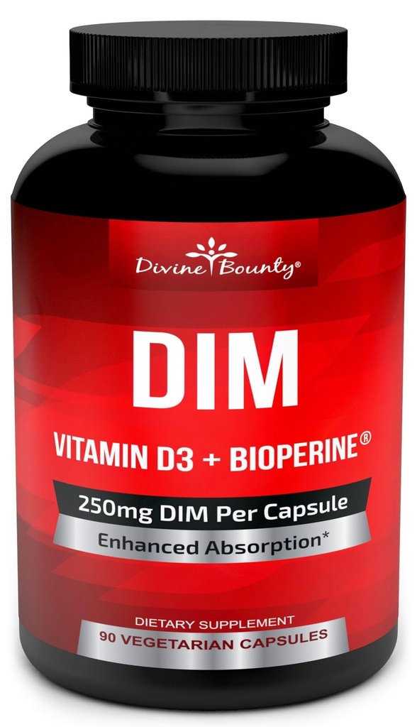 DIM täydentää 250mg D3-vitamiini Plus BioPerine - diindolyylimetaani Menopause & Estrogeeni tuki, Hormonitasapaino tuki naisille ja miehille - 90 kasvissyöjä Caps