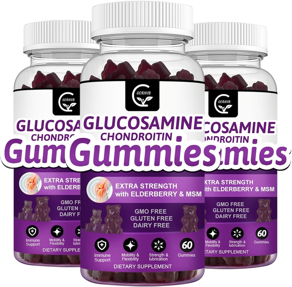 Glukosamiinikondroitiini Gummies MSM & Elderberry ... Extra Strength Mobility & Joustavuus Support, antioksidantti Immuuni täydentää aikuisille, miehet & naiset - 60 Chondroitin Gummies (3 pakkaus)