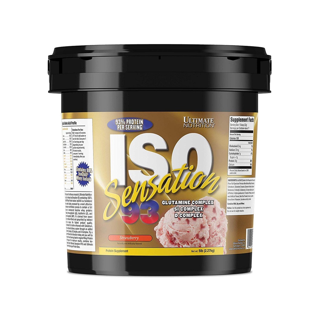 Ultimate Nutrition Iso Sensation 93 with Glutamiini, Whey Protein Isolate Powder, 30 Grams of Protein, Low Carb Protein Shakes, Keto Friendly, 5 punta, Mansikka maustettu