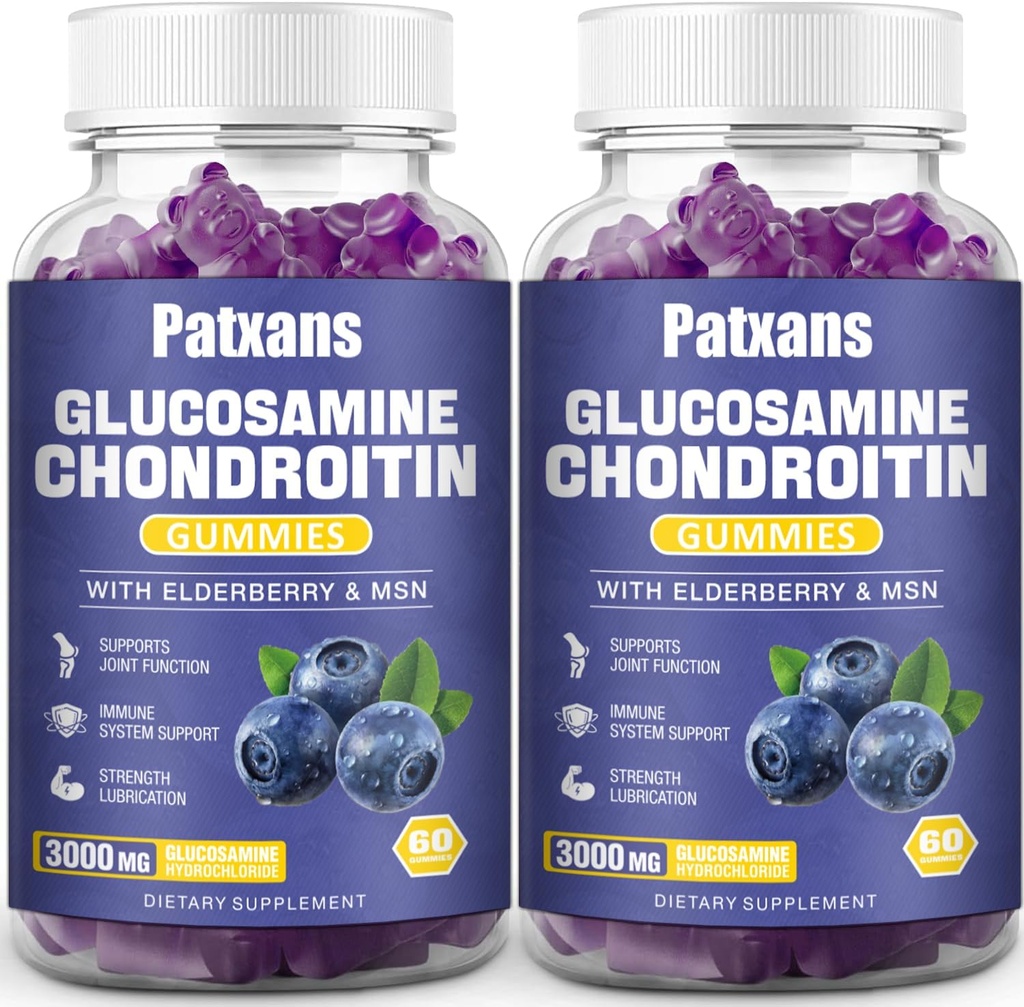 2 pakkausta 3000MG Glukosamiini Chondroitin Gummies - Extra Strength Joint Health & MSM Elderberry Natural Joint Support Supplement, Joustavuus, antioksidantti Immuuni tuki aikuisille, 120 Gummies.