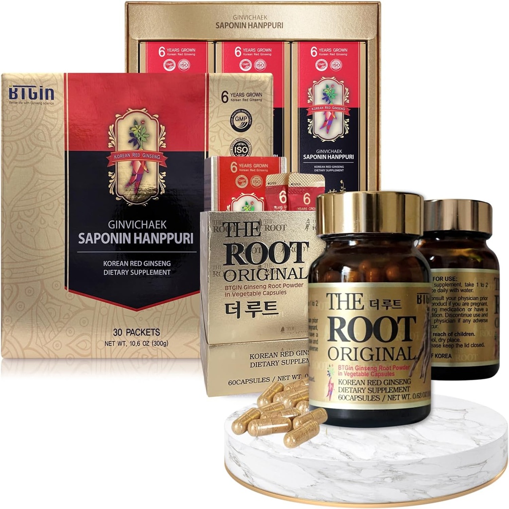 Korea Red Ginseng Extract 3000 mg ja kapselit Bundle - Saponin Hanppuri + Juuri Alkuperäinen - Natural Energy Supplements Immuunituki, Stressi Relief, Focus & Mental Clarity kanssa Ginsenosidi Rg3