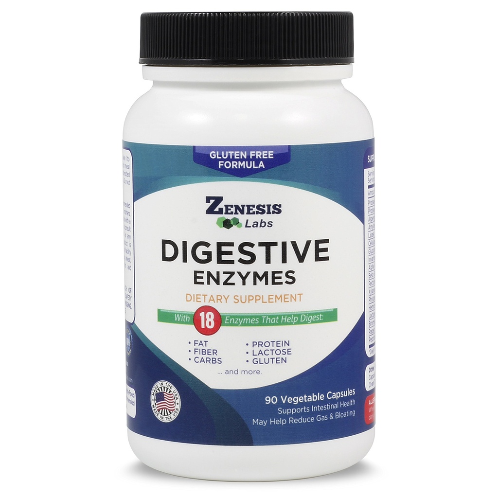 Zenesis Labs Dgestive Enzymes - Amylaasi, bromeliini, proteaasi, lipaasi, & 14 Muut entsyymit - 90 kapselia