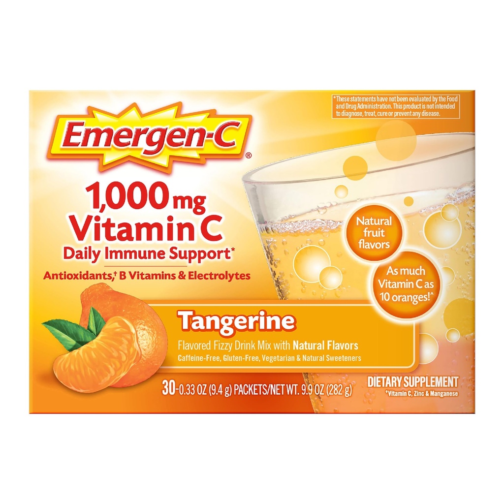 Emergen-C 1000 mg C-vitamiini Immuunitukijauhe Tangeriini 30CT sisältää sinkkiä, Mangaania, 7 B-vitamiinia ja elektrolyyttejä takaisin kouluun Essentials