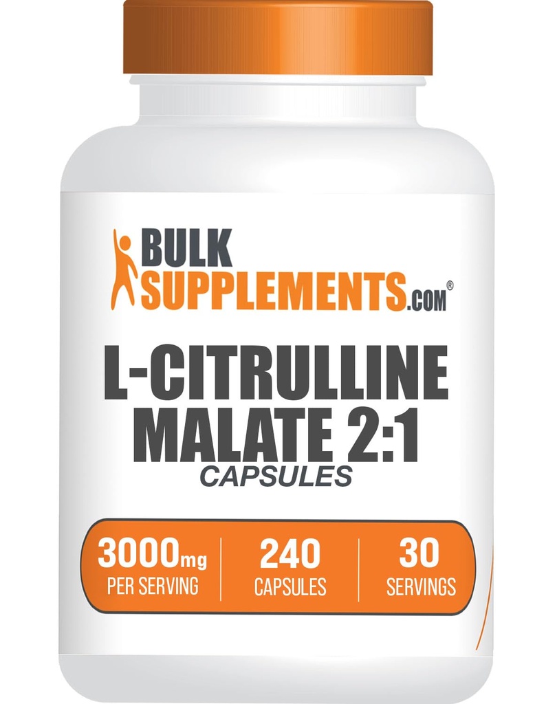BulkSupplements.com L-Citrulline Malate Kapselit - L-Citrulline Malate 2:1, Typpioksidi Supplement - Gluteeniton, 8 kapselia per tarjoilu (3000 mg), 240 Lukumäärä (Pakkaus 1)