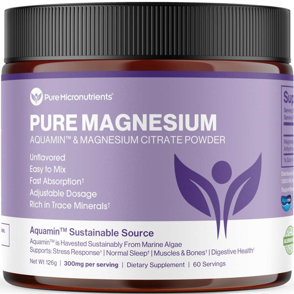 Rena magnesiumcitratpulver för att stödja sömn, muskel och benhälsa, energi, hjärta och matsmältning. Unflavored Magnesiumpulverdryck Mix, Vegan, 60 portioner