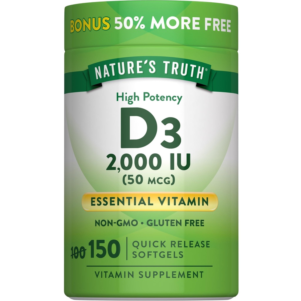 Nature's Truth D3 2000 IU Softgels for Adults 150 Count ...
