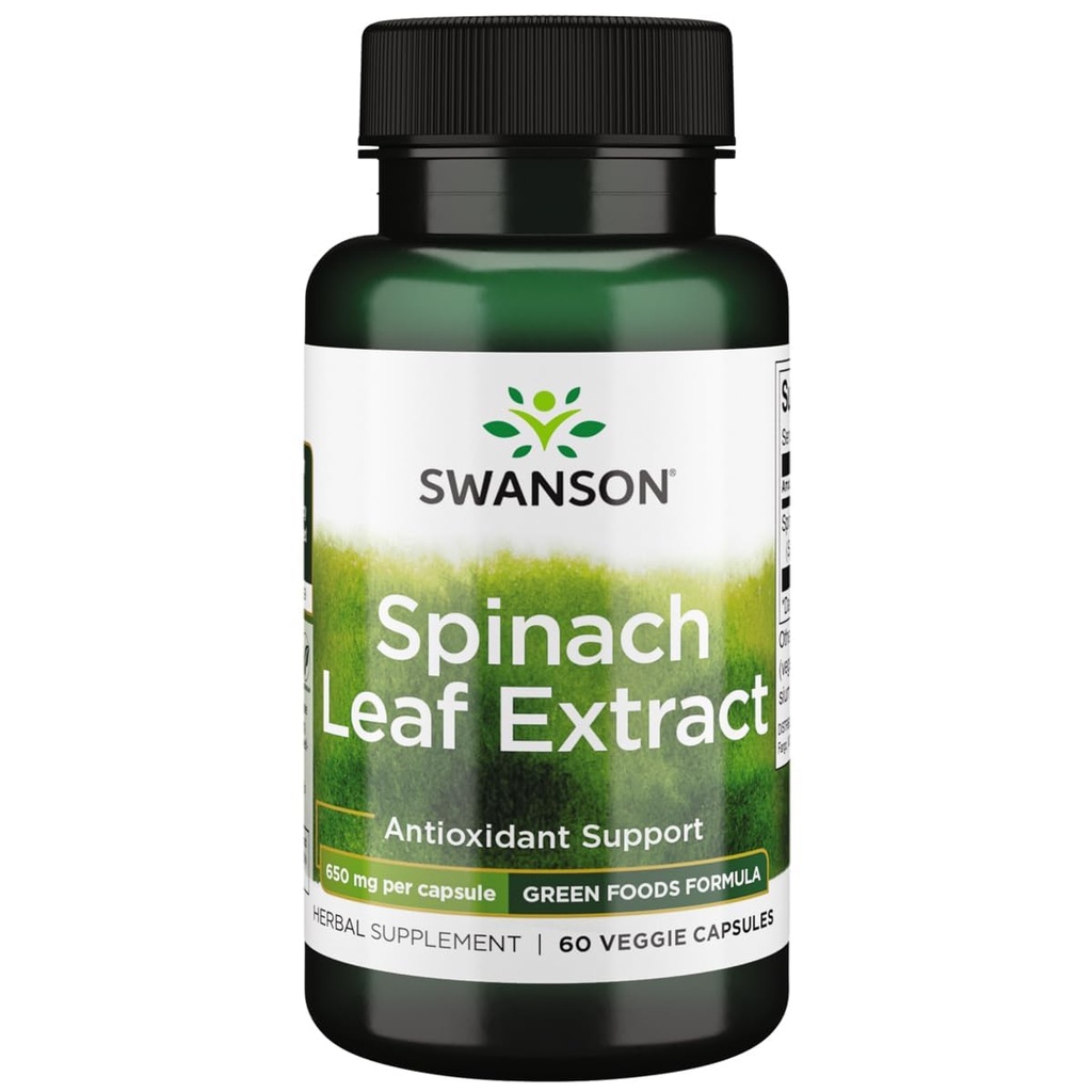 Swanson Pinaatti Leaf Extract - kasviperäisten täydentää edistää yleistä terveyttä - Green Foods Formula w/Benetic Thylakoids & klorofylli - (60 kasviskapselit, 650 mg Each)