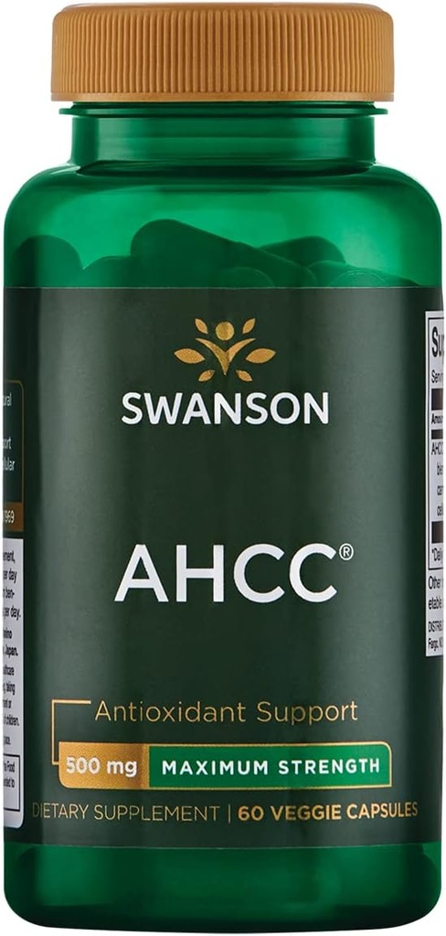 Swanson Maximum Strength AHCC - Promoting Advanced Immune Support - Natural Supplement Aiding NK Cells & Liver Support - (60 kasviskapselit, 500 mg Each)