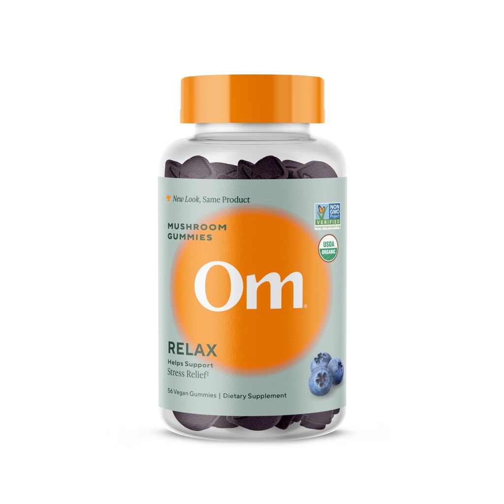 Om Mushroom Superfood Relax Gummies - 28 portioner - Blueberry Reishi & Ashwagandha Gummies för Stress Relief, Relaxation & Mood Support