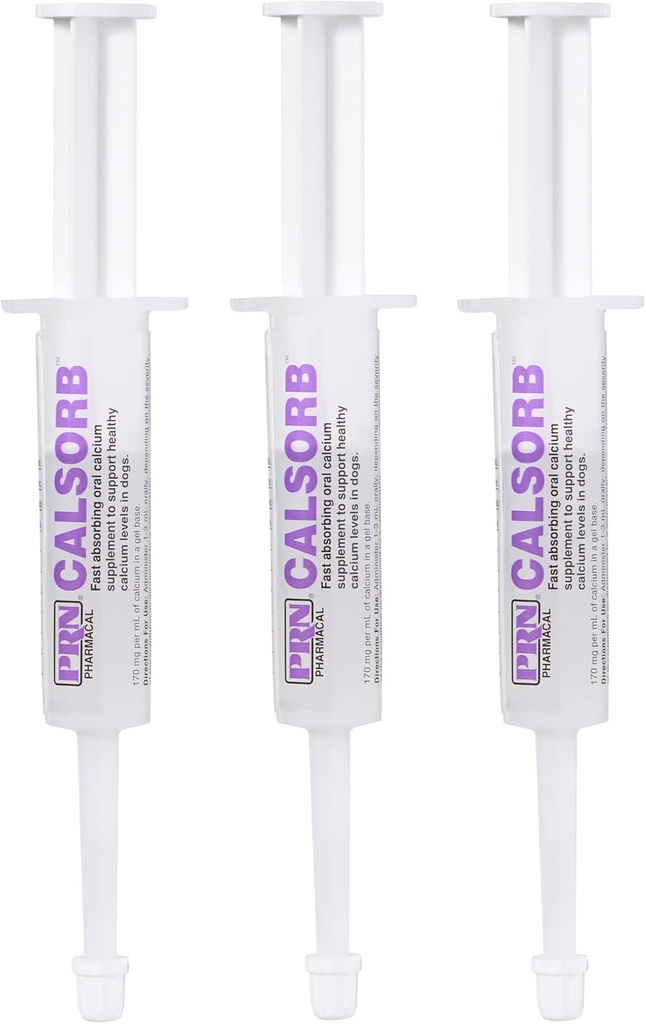 PRN Pharmacal Calsorb - Kalsiumravintolisä auttaa säilyttämään terveet kalsiumtasot koirilla - Gel-Based Dog Nutritional Supplement Helppokäyttöinen ruisku - 12 ml ruisku (3 pakkausta)