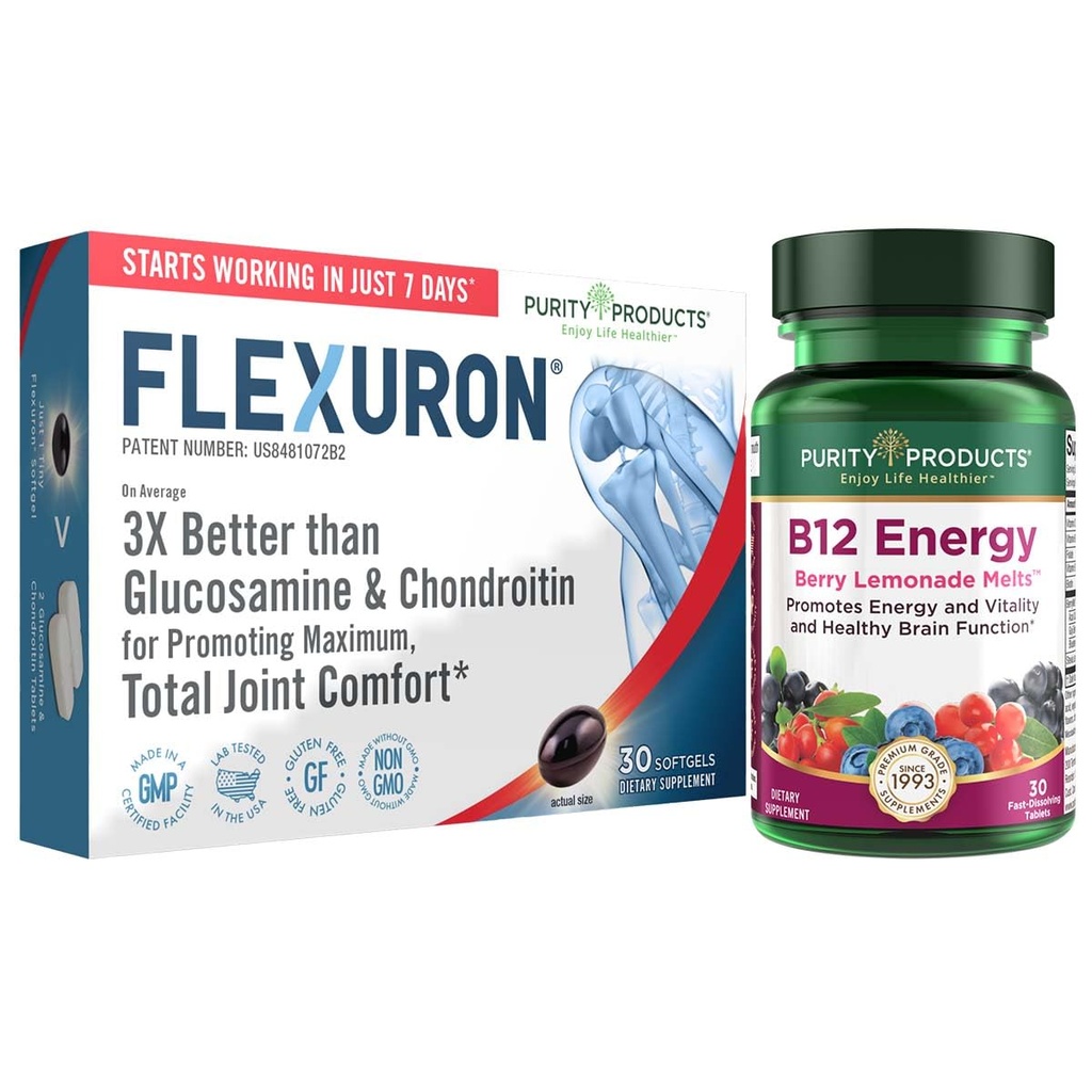 Puhtaus Tuotteet Flexuroni Joint Formula + B-12 Energy Melt Flexuroni (Krill Oil, Alhainen molekyylipaino Hyaluronihappo, Astaksantiini) - B12 Energiasulatus (Metyylikobalamiini B12, D3-vitamiini, Biotiini +More)