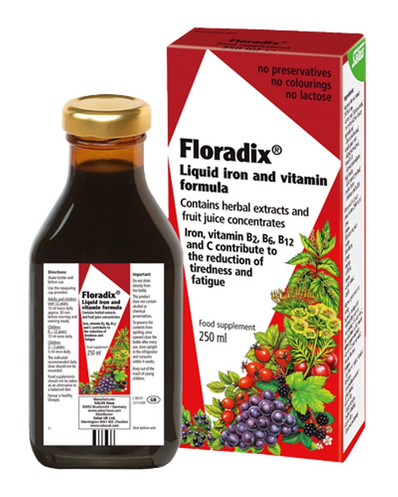 Floradix Floravital Liquid Silitysrauta ja Vitamiini Formula 8,5 fl.oz. - 250 ml. - Valmistettu Saksassa (3 pakkaus)