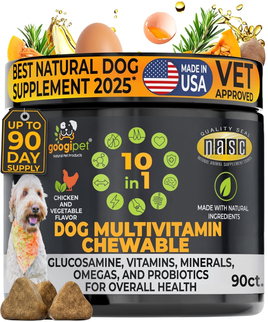 Googipet Premium 10 in 1 Koiran vitamiineja Multivitamiini purut probiootit Gut Health, koiran vitamiineja ja lisäravinteet w/Vitavan C & Glukosamiini Joint Support (Chicken & Value Flavor)
