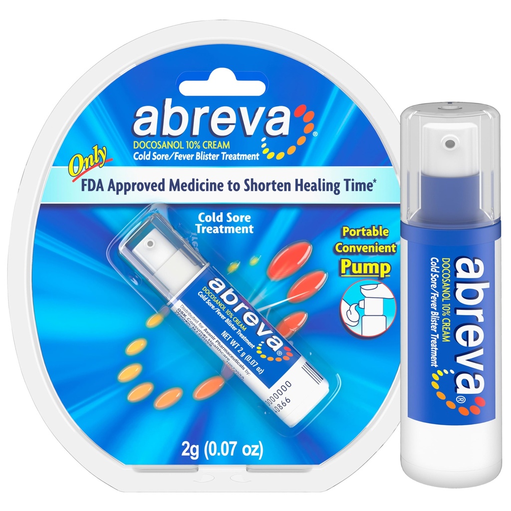 Abreva 10 prosenttia Docosanol kylmä ihottuma hoito, hoitaa kuume läpipainopakkaus 2,5 päivää - 0,07 oz Pump