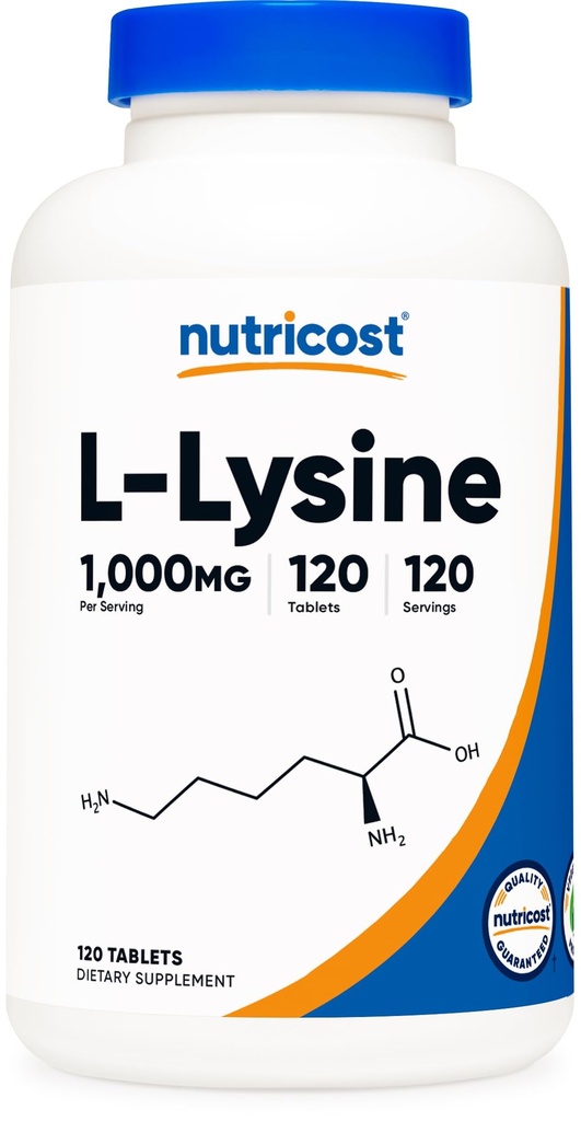 Nutricost L-Lysine 1000 mg, 120 tablettia - Gluteeniton, ei-GMO, ja kasvissyöjä Friendly