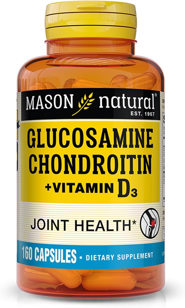 MASON NATURAL Glukosamiini Chondroitin Plus D3-vitamiini - Tukee Joint ja Bone Health, parantaa liikkuvuutta ja joustavuutta, 160 kapselia