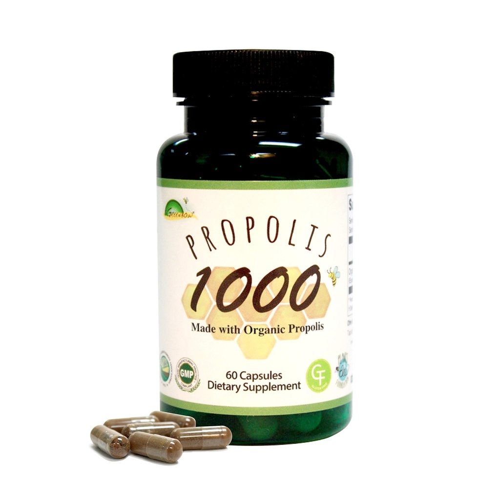 GREENBOW Propolis 1000mg NonGMO Organic Propolis 60 kapselit VEGAN KAPSELIT