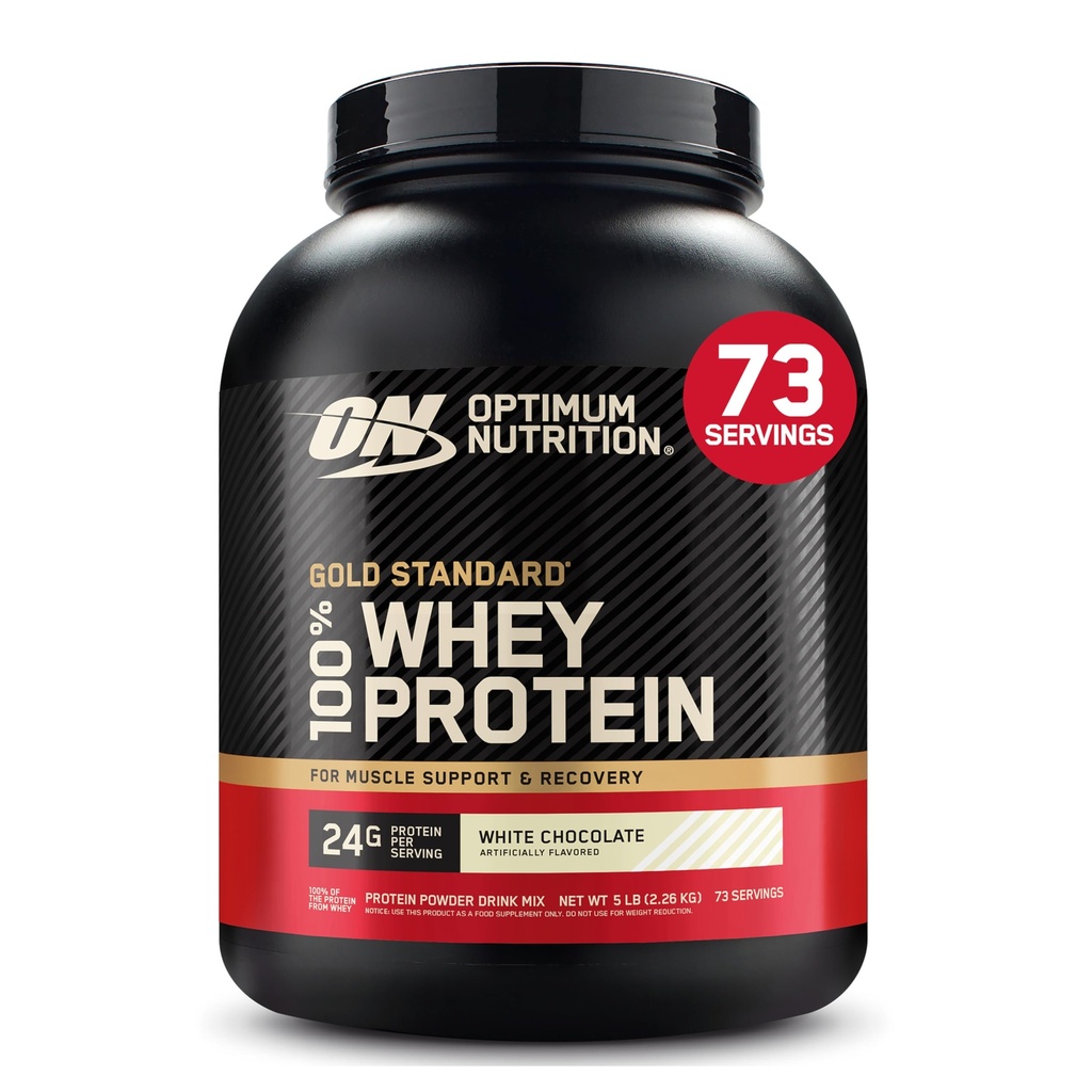 Optimum Nutrition Gold Standard 100% Whey Protein Powder, valkoinen suklaa, 5 punta (Packaging May Vary)