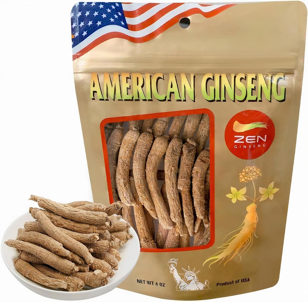 Zen Ginseng - 4 oz Bag of American Wisconsin Ginseng Root - Non-GMO, Gluten Free. Add This Ginseng in Soup, Tea, Coffee, juices, Smoothies and Baking (Small Long Root 4 oz Bag)