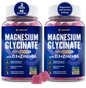 Magnesium Glycinate 500 mg/250 mg Aikuinen Teens - Plus D3,B6 & Sinkki - Magnesium Glycinate Gummies, korkea absorptio - tuki rentoutumista, Brain, Bone & Immuniteetti terveys - sokeriton - 120Cts