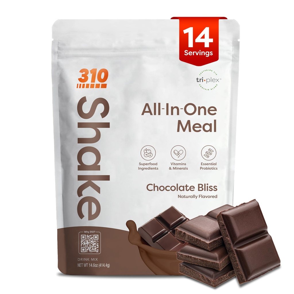 310 Nutrition All-In-One Meal Replacement Shake Powder - Plant-Based Protein Smoothie Blend w/High Fiber, Probiootit & Adaptogens - Low Carb, Vegan, Keto & Paleo Friendly - Chocolate Bliss - 14 Srv