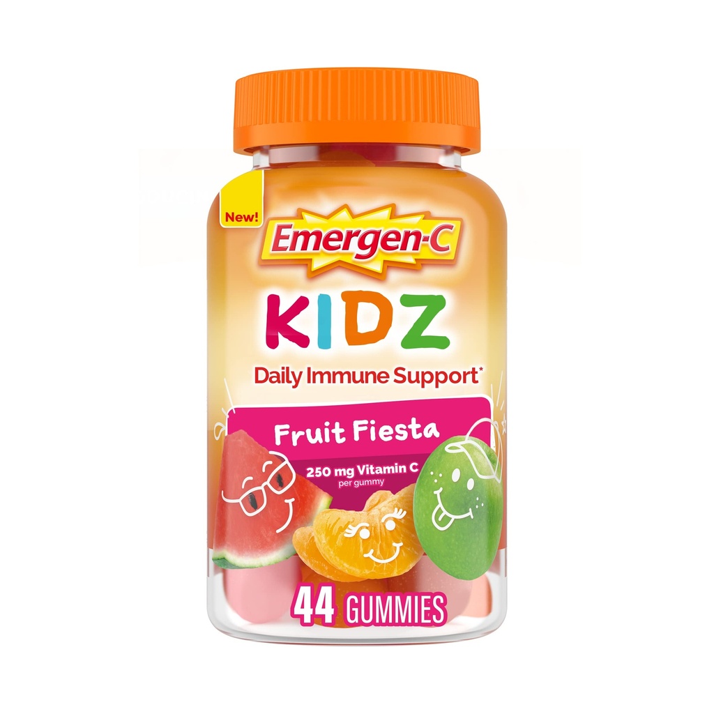 Emergen-C Kidz Daily Immune Support Dietary Supplements, smaksatta gummies med vitamin C och B-vitaminer, Fruit Fiesta Flavored Gummies, Tillbaka till skolan Essentials - 44 greve