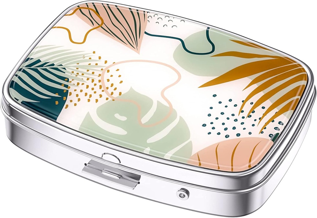Nipichsha Pill Box, Small Pill Case for Purse & Pocket, Cute Travel Medicine Organizer, Portable Medicine Container Holder för att hålla Vitaminer, Medicinering, Fish Oil & Supplements, Boho Leaves