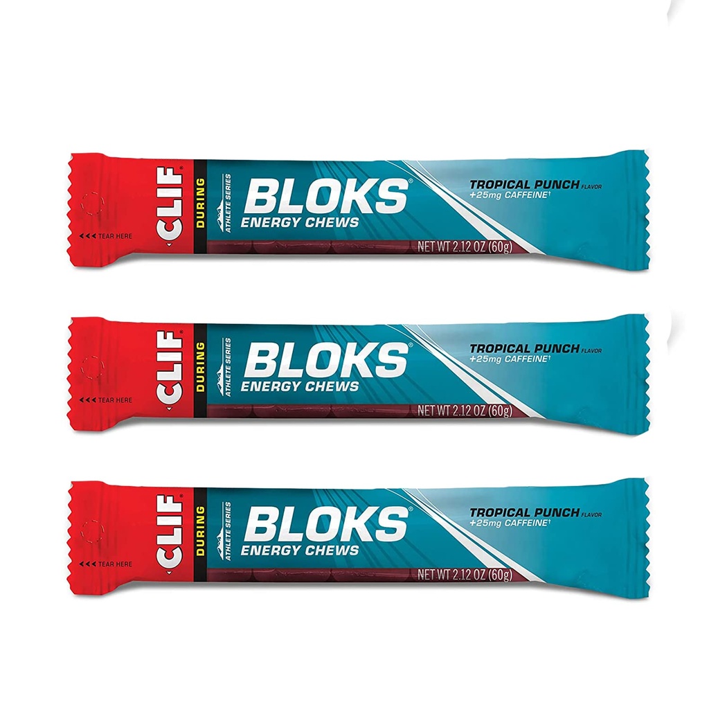 CLIF BLOKS - Energy Chews - Trooppinen Punch kanssa 25 mg kofeiini - ei-muuntogeenisiä organismeja - Kasvipohjaiset elintarvikkeet - Nopea polttoaine pyöräily ja käynnissä - Työnvälipala (2.1 Ounce Packet, 3 Count)