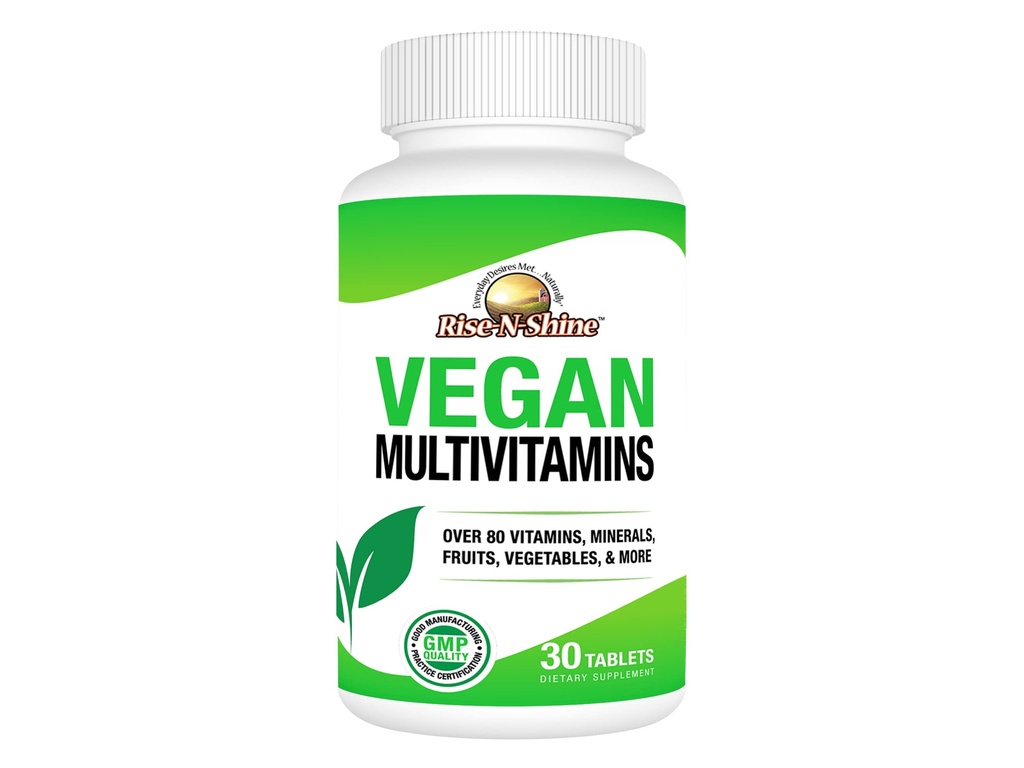 Rise-N-Shine Vegan MultiVitamins Täydellinen päivittäin MultiVitamin ja MultiMineral miesten ja naisten yli 80 vitamiinia, Minerals, hedelmät, vihannekset ja enemmän 30