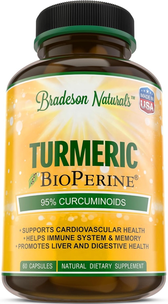 Gurkmeja Curcumin med BioPerine 1500mg - Naturligt och hälsosamt inflammatoriskt stöd med 95% standardiserade Curcuminoids för styrka och absorption - 60 kapslar med svartpeppar