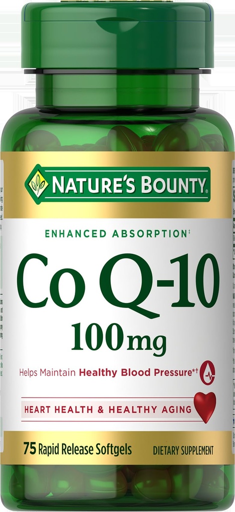Nature's Bounty CoQ10, auttaa ylläpitämään tervettä verenpainetta, 100 mg, nopea julkaisu Softgels, 75