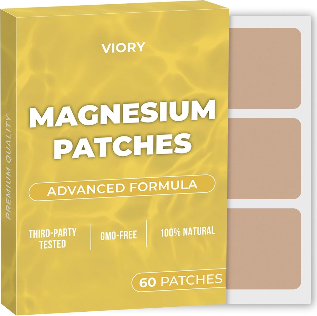 Magnesium paikat (Pack of 60) - 100% Natural Patch naisille ja miehille - kalsium - Lihas- ja luutuki, Calming - parannettu Formula