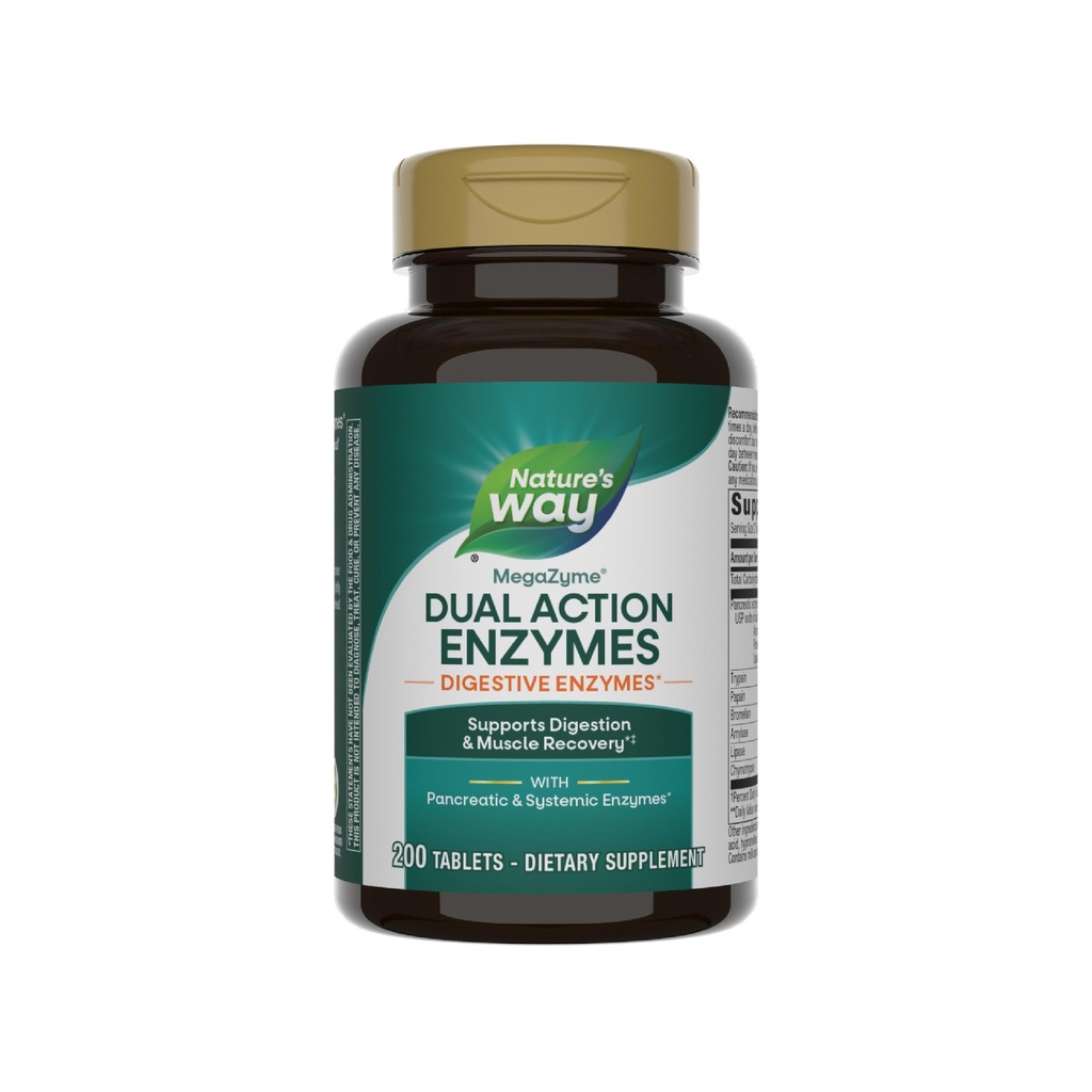 Nature's Way Mega-Zyme, Pankreatic & Systemic Enzymes*, relieves satunnainen lihasten arkuus johtuen ylirasitusta ja liikuntaa, * Ruoansulatuskanavan tuki*, 200 tablettia (paketointi toukokuun vary)