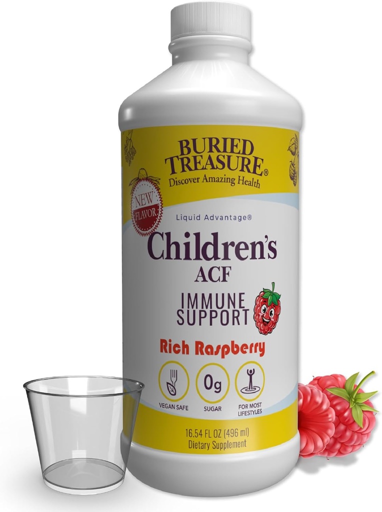 Haudatut Treasure Childrens ACF Advanced Immune Support, Cherry Flavor, 16oz w/Dose Cup, Immuuni Booster Supplement for Kids, Liquid Herbal Immunity Formula w/Vitamin C Elderberry Enchinacea Sinkki