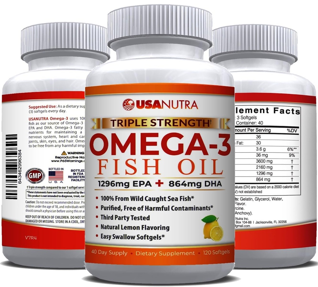 Omega 3 Fish Oil Supplement 3600mg EPA ja DHA naisten ja miesten tuet Joint, aivot ja sydän terveys 120 Softgels, 40 päivän tarjonta