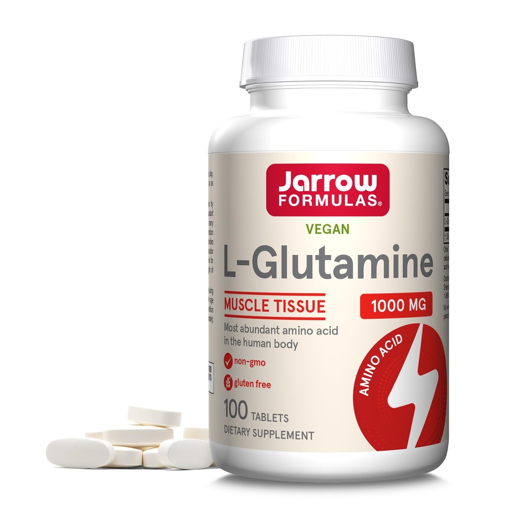 Jarow Formula L-glutamiini 1000 mg, ruokavalio täydentää lihaskudosta, monitoiminen Aminohappo, Immuuni tuki, 100 Easy-Solv tablettia, 50-100 päivän tarjonta