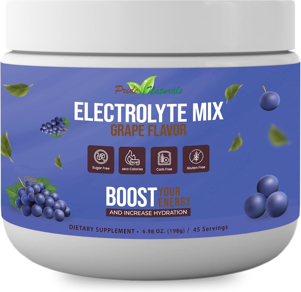 Elektrolyyttijauhe - Virkistävä harjoitus Recovery Elektrolyytit, sokeriton, gluteeniton ja vegaaninen, puhdas Keto & Paleo Hydration Juoma, Immuuni Boosting Vitamiinit (198 Gram, viinirypäle)
